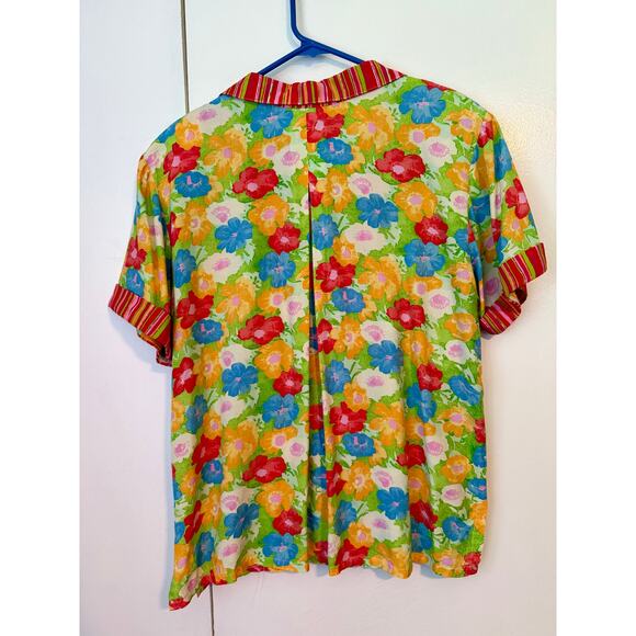 Vintage 70’s/80’s Star Fire Colorful Yellow Red Floral Patchwork Blouse 14 Large - Picture 2 of 4